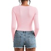 image:imageStelle Cropped Henley Shirts for Women Long Sleeve VNeck Shirt Ribbed Tops Knit Button Slim Fitted BlouseCherry Blossom
