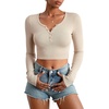 image:imageStelle Cropped Henley Shirts for Women Long Sleeve VNeck Shirt Ribbed Tops Knit Button Slim Fitted BlouseDesert Beige