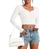 image:imageStelle Cropped Henley Shirts for Women Long Sleeve VNeck Shirt Ribbed Tops Knit Button Slim Fitted BlouseIvory