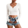 image:imageStelle Cropped Henley Shirts for Women Long Sleeve VNeck Shirt Ribbed Tops Knit Button Slim Fitted BlouseIvory