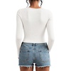 image:imageStelle Cropped Henley Shirts for Women Long Sleeve VNeck Shirt Ribbed Tops Knit Button Slim Fitted BlouseIvory