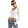 image:imageStelle Cropped Henley Shirts for Women Long Sleeve VNeck Shirt Ribbed Tops Knit Button Slim Fitted BlouseIvory