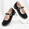 image:imageStelle Girls Dress Shoes Rhinestone Buckle Mary Janes for School Wedding  Sparkle buckle detail Hookandloop closure Cushioned comfort Flexible sole Flower girl Party Flats Low heelsBlack