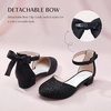 image:imageStelle Girls Low Heel Dress Shoes with Detachable Bow for Wedding Party  Removable bow Princess shoes Flower girl Dress occasions PU finish Glitter finish Ankle Strap Closed Toe ToddlerBlack Glitter