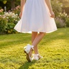 image:imageStelle Girls Low Heel Dress Shoes with Detachable Bow for Wedding Party  Removable bow Princess shoes Flower girl Dress occasions PU finish Glitter finish Ankle Strap Closed Toe ToddlerWhite