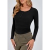 image:imageStelle Long Sleeve Henley Shirts for Women Casual Basic Crop Top Ribbed Knit Button Slim Fitted TshirtsBlack