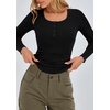 image:imageStelle Long Sleeve Henley Shirts for Women Casual Basic Crop Top Ribbed Knit Button Slim Fitted TshirtsBlack