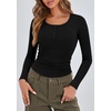 image:imageStelle Long Sleeve Henley Shirts for Women Casual Basic Crop Top Ribbed Knit Button Slim Fitted TshirtsBlack1