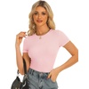 image:imageStelle Ribbed Tops for Women Short Sleeve Tshirt Slim Fit Basic Tee Casual BlouseCherry Blossom