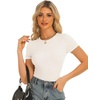 image:imageStelle Ribbed Tops for Women Short Sleeve Tshirt Slim Fit Basic Tee Casual BlouseIvory