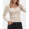image:imageStelle Womens Long Sleeve Henley T Shirts Button Ribbed Knit Loose Fit Basic Tops Fall Fashion OutfitsBeige