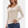 image:imageStelle Womens Long Sleeve Henley T Shirts Button Ribbed Knit Loose Fit Basic Tops Fall Fashion OutfitsBeige