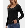 image:imageStelle Womens Long Sleeve Henley T Shirts Button Ribbed Knit Loose Fit Basic Tops Fall Fashion OutfitsBlack