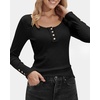 image:imageStelle Womens Long Sleeve Henley T Shirts Button Ribbed Knit Loose Fit Basic Tops Fall Fashion OutfitsBlack
