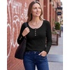 image:imageStelle Womens Long Sleeve Henley T Shirts Button Ribbed Knit Loose Fit Basic Tops Fall Fashion OutfitsBlack