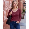 image:imageStelle Womens Long Sleeve Henley T Shirts Button Ribbed Knit Loose Fit Basic Tops Fall Fashion OutfitsBurgundy
