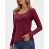 image:imageStelle Womens Long Sleeve Henley T Shirts Button Ribbed Knit Loose Fit Basic Tops Fall Fashion OutfitsBurgundy
