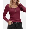 image:imageStelle Womens Long Sleeve Henley T Shirts Button Ribbed Knit Loose Fit Basic Tops Fall Fashion OutfitsBurgundy