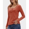 image:imageStelle Womens Long Sleeve Henley T Shirts Button Ribbed Knit Loose Fit Basic Tops Fall Fashion OutfitsBurnt Orange