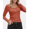 image:imageStelle Womens Long Sleeve Henley T Shirts Button Ribbed Knit Loose Fit Basic Tops Fall Fashion OutfitsBurnt Orange