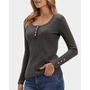 image:imageStelle Womens Long Sleeve Henley T Shirts Button Ribbed Knit Loose Fit Basic Tops Fall Fashion OutfitsCharcoal