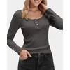 image:imageStelle Womens Long Sleeve Henley T Shirts Button Ribbed Knit Loose Fit Basic Tops Fall Fashion OutfitsCharcoal