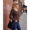 image:imageStelle Womens Long Sleeve Henley T Shirts Button Ribbed Knit Loose Fit Basic Tops Fall Fashion OutfitsCoffee