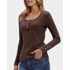 image:imageStelle Womens Long Sleeve Henley T Shirts Button Ribbed Knit Loose Fit Basic Tops Fall Fashion OutfitsCoffee