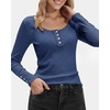image:imageStelle Womens Long Sleeve Henley T Shirts Button Ribbed Knit Loose Fit Basic Tops Fall Fashion OutfitsDenim