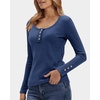 image:imageStelle Womens Long Sleeve Henley T Shirts Button Ribbed Knit Loose Fit Basic Tops Fall Fashion OutfitsDenim