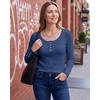 image:imageStelle Womens Long Sleeve Henley T Shirts Button Ribbed Knit Loose Fit Basic Tops Fall Fashion OutfitsDenim