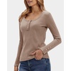 image:imageStelle Womens Long Sleeve Henley T Shirts Button Ribbed Knit Loose Fit Basic Tops Fall Fashion OutfitsLatte