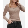 image:imageStelle Womens Long Sleeve Henley T Shirts Button Ribbed Knit Loose Fit Basic Tops Fall Fashion OutfitsLatte