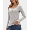 image:imageStelle Womens Long Sleeve Henley T Shirts Button Ribbed Knit Loose Fit Basic Tops Fall Fashion OutfitsLight Grey