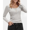 image:imageStelle Womens Long Sleeve Henley T Shirts Button Ribbed Knit Loose Fit Basic Tops Fall Fashion OutfitsLight Grey