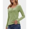image:imageStelle Womens Long Sleeve Henley T Shirts Button Ribbed Knit Loose Fit Basic Tops Fall Fashion OutfitsMoss