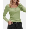image:imageStelle Womens Long Sleeve Henley T Shirts Button Ribbed Knit Loose Fit Basic Tops Fall Fashion OutfitsMoss