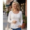image:imageStelle Womens Long Sleeve Henley T Shirts Button Ribbed Knit Loose Fit Basic Tops Fall Fashion OutfitsWhite