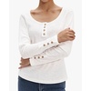 image:imageStelle Womens Long Sleeve Henley T Shirts Button Ribbed Knit Loose Fit Basic Tops Fall Fashion OutfitsWhite
