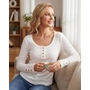 image:imageStelle Womens Long Sleeve Henley T Shirts Button Ribbed Knit Loose Fit Basic Tops Fall Fashion OutfitsWhite