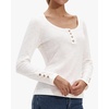image:imageStelle Womens Long Sleeve Henley T Shirts Button Ribbed Knit Loose Fit Basic Tops Fall Fashion OutfitsWhite