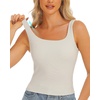 image:imageStelle Womens Ribbed Tank Tops Seamless Padded Workout Crop Top Sleeveless Square Neck Cami Basic ShirtsChalk