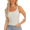 image:imageStelle Womens Ribbed Tank Tops Seamless Padded Workout Crop Top Sleeveless Square Neck Cami Basic ShirtsChalk