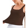 image:imageStelle Womens Ribbed Tank Tops Seamless Padded Workout Crop Top Sleeveless Square Neck Cami Basic ShirtsCocoa