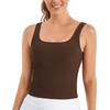 image:imageStelle Womens Ribbed Tank Tops Seamless Padded Workout Crop Top Sleeveless Square Neck Cami Basic ShirtsCocoa