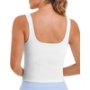 image:imageStelle Womens Ribbed Tank Tops Seamless Padded Workout Crop Top Sleeveless Square Neck Cami Basic ShirtsWhite