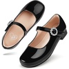 image:imageStelle Girls Dress Shoes Rhinestone Buckle Mary Janes for School Wedding  Sparkle buckle detail Hookandloop closure Cushioned comfort Flexible sole Flower girl Party Flats Low heelsBlack