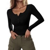 image:imageStelle Long Sleeve Henley Shirts for Women Casual Basic Crop Top Ribbed Knit Button Slim Fitted TshirtsBlack1