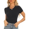 image:imageStelle Ribbed Tops for Women Short Sleeve Tshirt Slim Fit Basic Tee Casual BlouseBlack