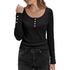 image:imageStelle Womens Long Sleeve Henley T Shirts Button Ribbed Knit Loose Fit Basic Tops Fall Fashion OutfitsBlack
